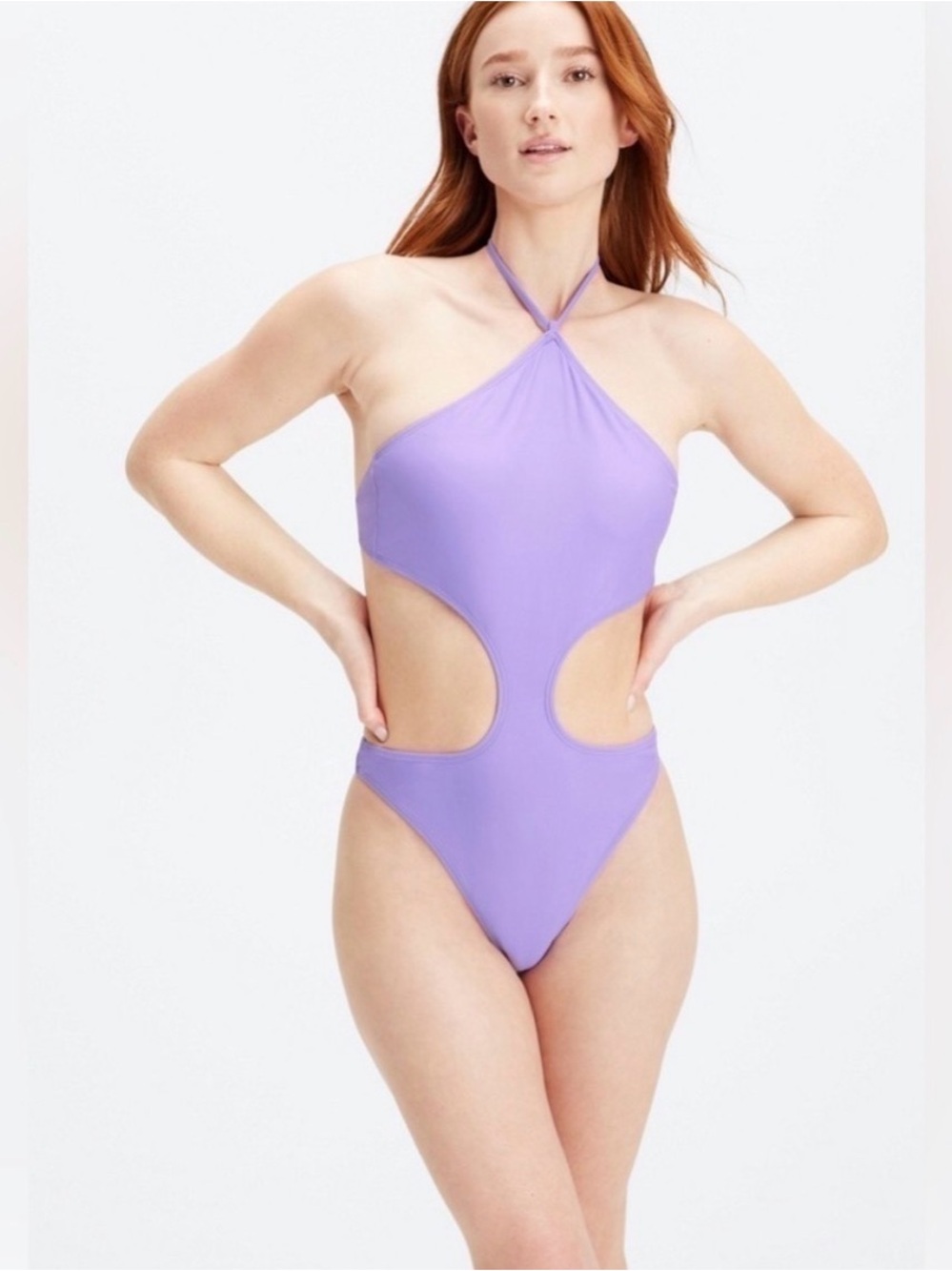 Fabletics Lilac Halter Cutout One-Piece Swimsuit